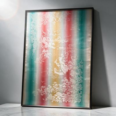 Shu-Brocade Moon-Glow Celestial Maidens · Vertical Framed Collectible Silk ArtONE-OF-A-KIND piece, cannot be reproduced