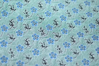 Teal Water Wave & Floral Shu Brocade Fabric
