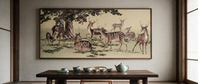 Shu-Brocade Cypress & Deer | Auspicious Traditional Chinese Wall Art