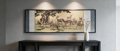Shu-Brocade Cypress & Deer | Auspicious Traditional Chinese Wall Art