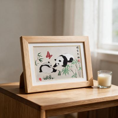 Shu-Brocade National Treasure Giant Pandas · Horizontal Table-Framed Silk Art（30*20CM·）