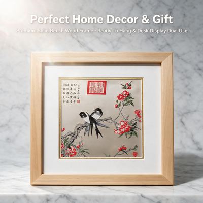 Shu-Brocade Spring Swallows on Peach Blossoms · Vertical Framed Silk Art（30*20CM）