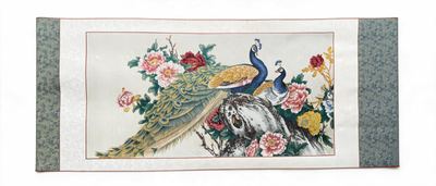 Shu-Brocade Peacock & Peony Scroll・Auspicious Oriental Silk Art