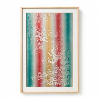 Shu-Brocade Moon-Glow Celestial Maidens · Vertical Framed Collectible Silk ArtONE-OF-A-KIND piece, cannot be reproduced