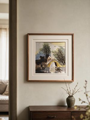 Shu-Brocade Spring Charm of Jiangnan Stone Bridge · Square Framed Silk Art